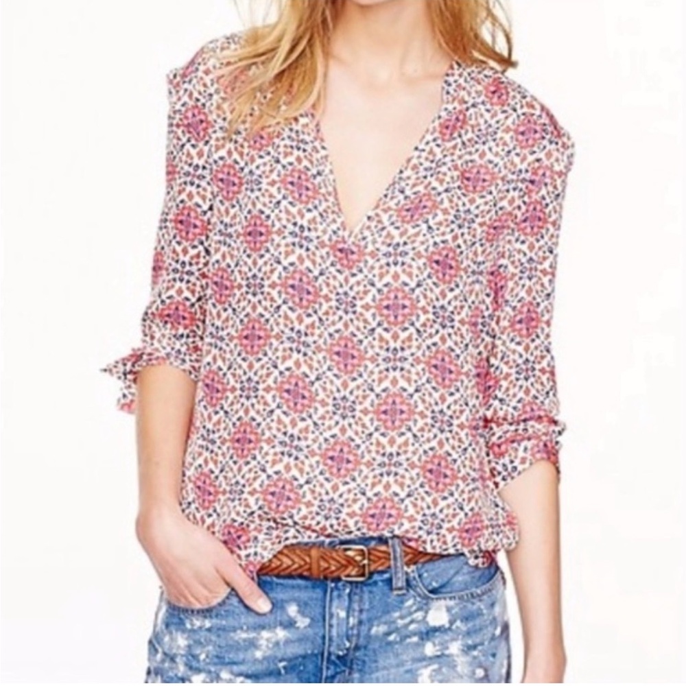 J. Crew California Poppy Silk Blouse Size 2